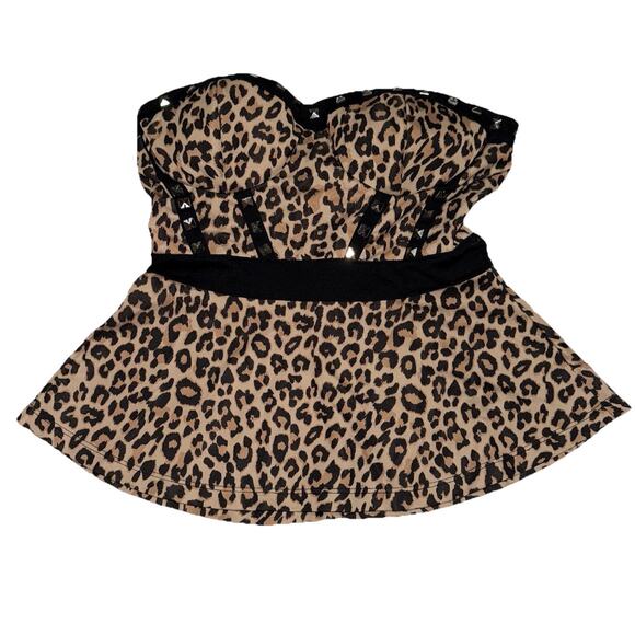 Vintage Y2K Leopard Print Studded Bustier Strapless Tube Top Retro Boho Goth MED - Picture 8 of 11